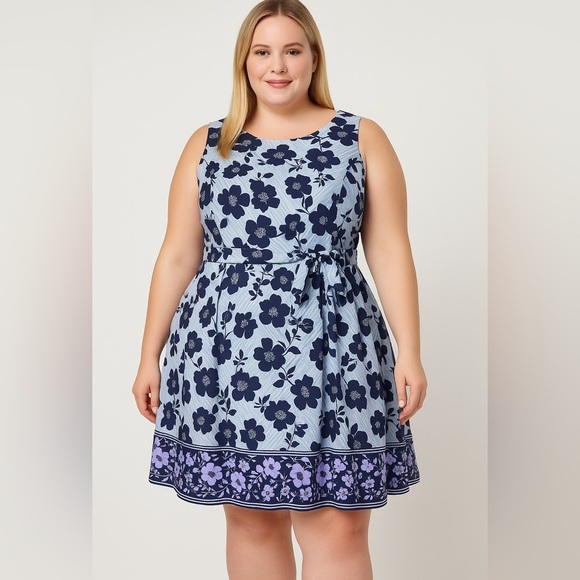 Vince Camuto women's  blue floral print sleeveless dress‎ plus size 20W - Picture 1 of 15